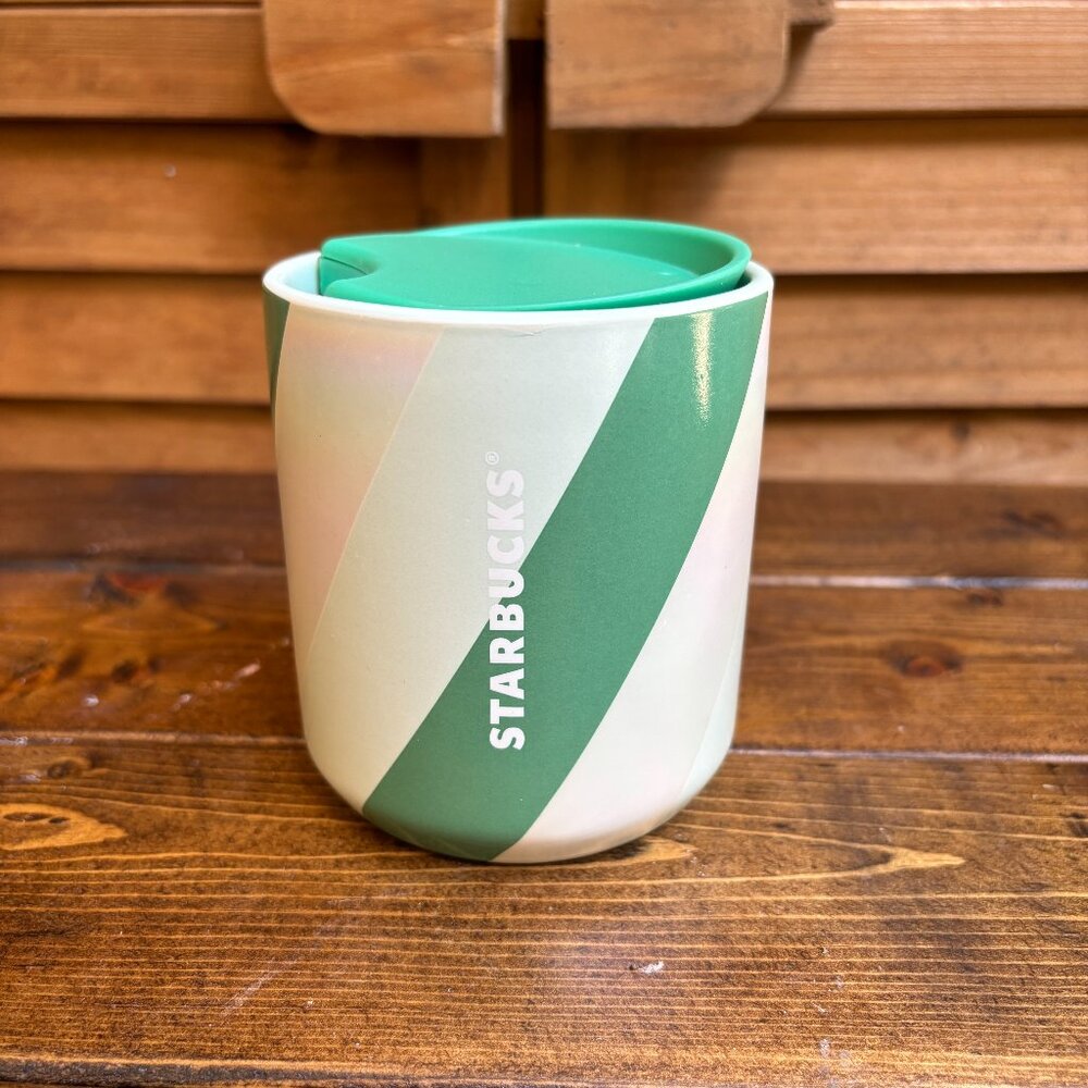 Starbucks Limited Edition 8oz Ceramic Travel Mug with Lid – Green‎ Stripes